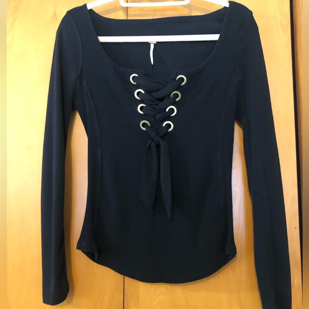 Free People Long Sleeve Laced Front Tee
